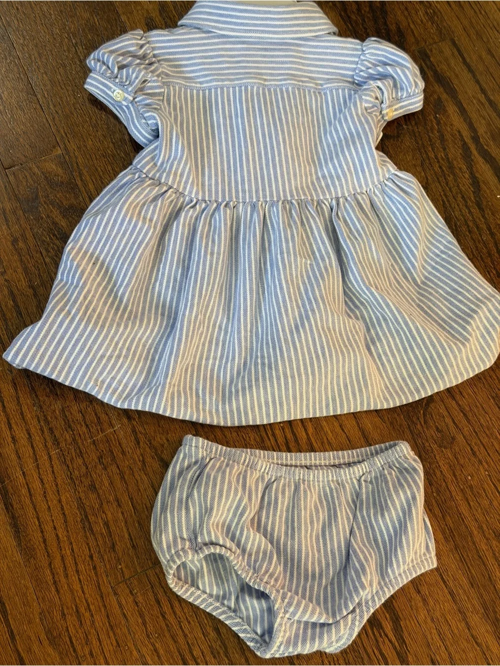 Ralph Lauren Blue and White Striped Polo Dress with Matching Bloomers